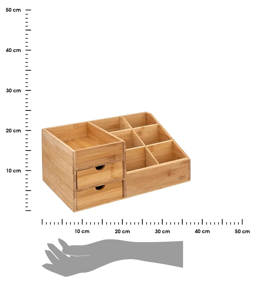 Utensilienbox Organizer Bambus 2 Schubladen 6 Fächern Kosmetik Aufbewahrung Deko - Bild 3 von 4