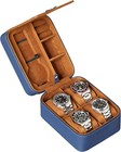 Rothwell 5 Watch Travel Case Storage Organizer for 5 Watches | Blue / Tan