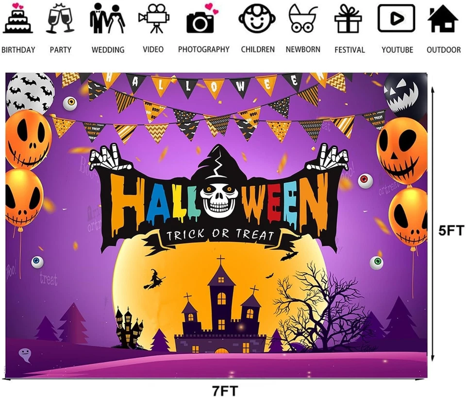 LTLYH 7x5ft Halloween Trick or Treat Backdrop Banner - Spooky 5x7ft, purple - Image 3 of 4