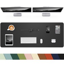 PU Leather Desk Protector, 40x17 Inch Office Mat, Non Slip, Black