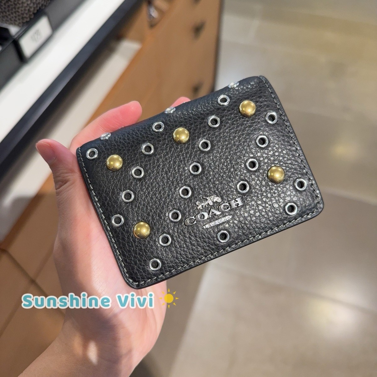 NWT Coach Mini Wallet On A Chain With Rivets CCI80 Silver Black | eBay