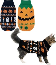 2Pcs Pet Halloween Sweaters Dog Halloween Pumpkin Sweater Kitten Cat Holiday The