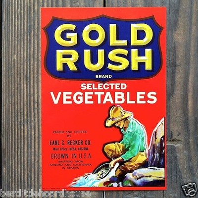 Vintage Original GOLD RUSH SELECTED VEGETABLE CRATE LABEL nos 1950's never used