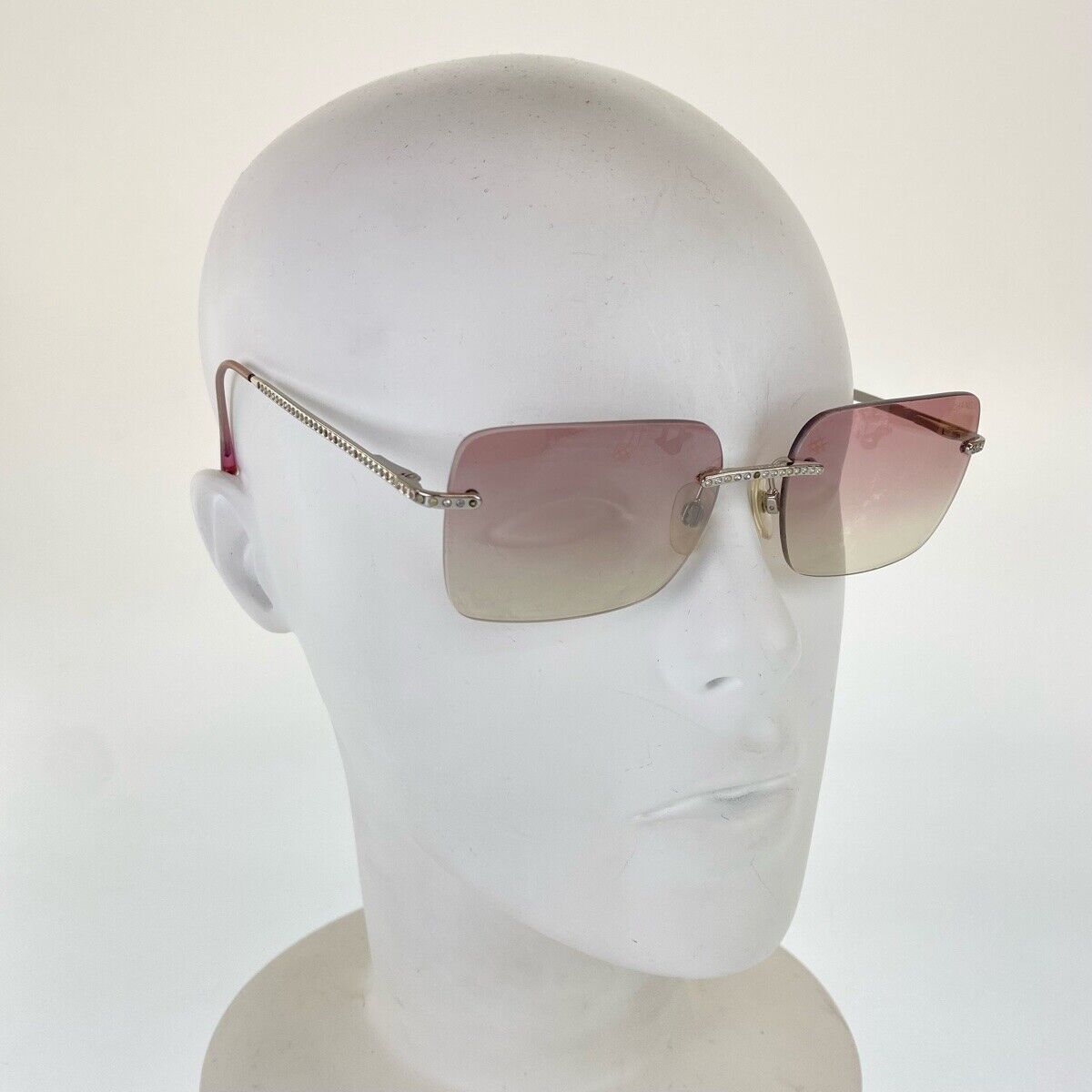CHANEL Rimless Square Sunglasses 4101-B C.124/58 Rhinestone Silver Pink  Gradient