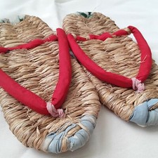 Vintage Handmade Waraji Japanese Folk Art Craft Straw Sandals from the 1970s