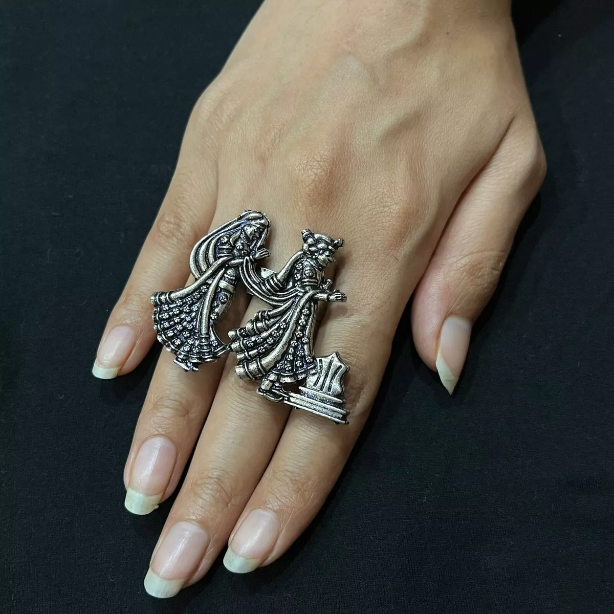 Oxidised Silver Radha Krishna Ring | Oxidised silver jewelry, Silver,  Oxidized ring