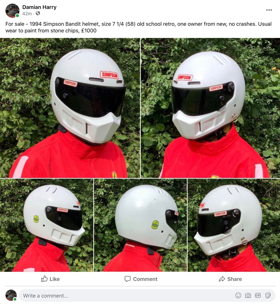 1994 Simpson Bandit helmet retro old school size 7 1/4 (58cm 1994 Simpson Bandit helmet retro old school size 7 1/4 (58cm