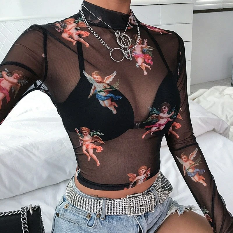 Cherub mesh store long sleeve top