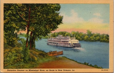 New Orleans, LA - Excursion Steamer on Mississippi River Postcard Linen