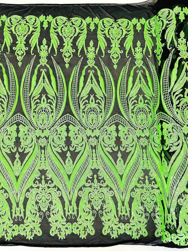 Damask Design Sequins Embroider 4 Way Stretch Mesh Fabric By Yard - Picture 4 of 5