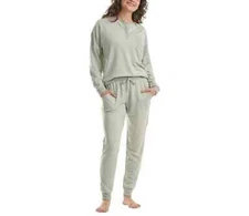 Splendid Women 2 Piece Lounge Set Henley Top Jogger Pants Green Striped Small