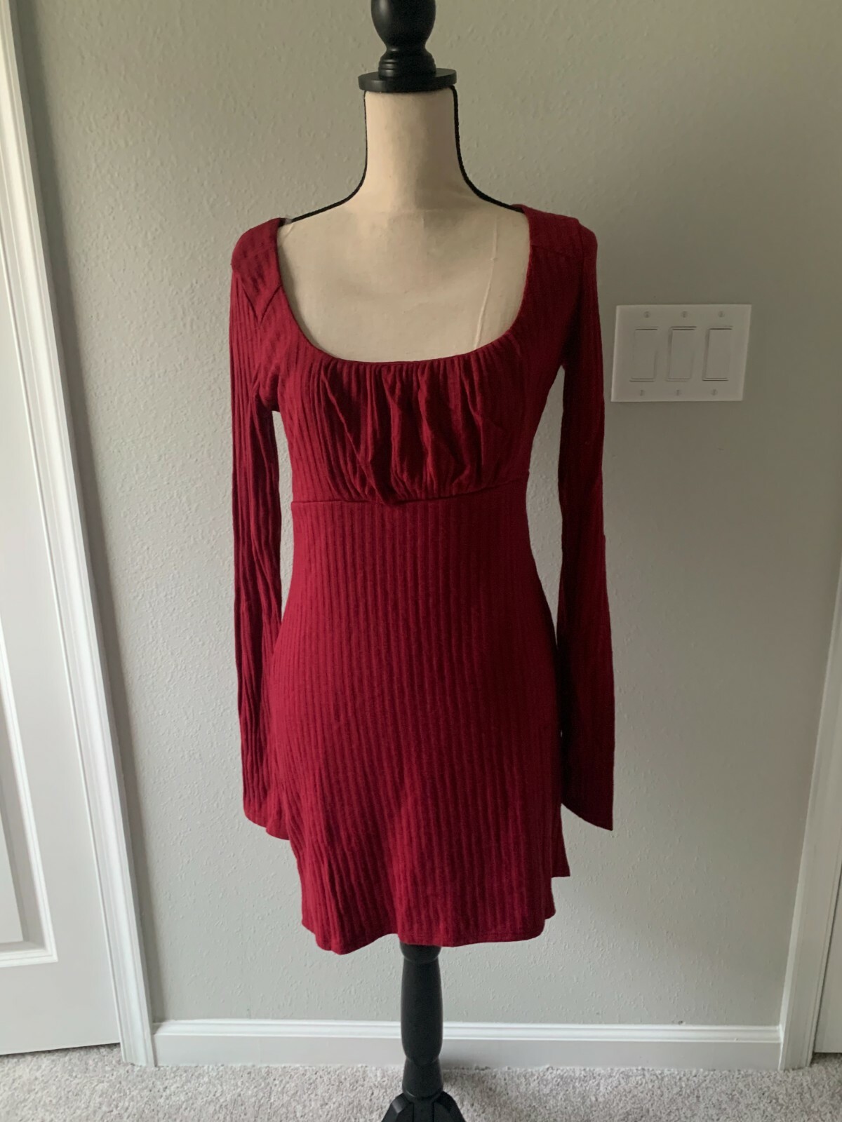 FILA Mini abito rosso Nordstrom ROW A manica lunga maglia a costine taglia large nuovo con etichetta