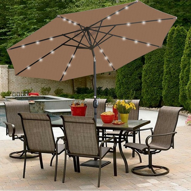 Patio Umbrella Led Solar Power With Tilt Adjustment And Crank Lift System For Sale Online