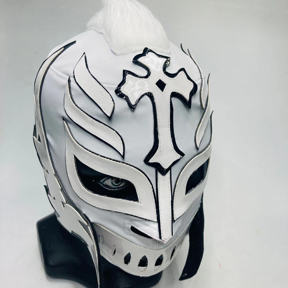 Máscara de lucha libre h Mysterio máscara tamaño adulto pulóver ajuste imitación peluca mohawk blanca y B Foto 4 de 4
