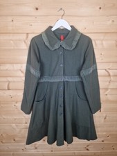 Ewa I Walla 100% Boiled Wool Coat Velvet Trimmed Fit And Flare Green Size Small