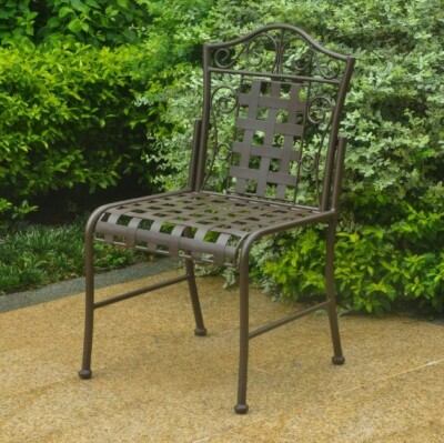 2 pc Set Brown Iron Bistro Chair Metal Steel Out Door Garden Side Patio Seat In