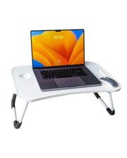 Laptop Desk Bed Tray with Foldable Legs & Cup Slot Portable Ergonomic White