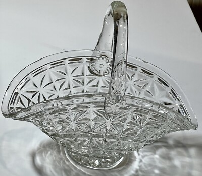 L.E. Smith Cut Glass Square Star Pattern Brides Basket Excellent Used Condition