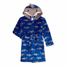 Boys Hooded Shark Plush Fleece Robe Size 4/5