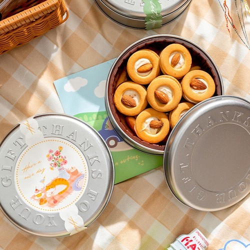 Cookie Candy Tins Decorative Round Tinplate Boxes Xmas Candy Packaging Jar