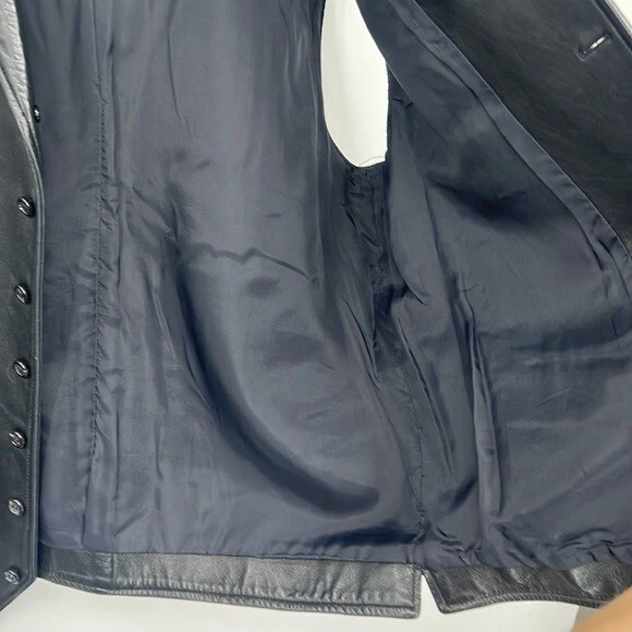 Ralph Lauren Leather Vest Jacket Womens Size 10 Black Sleeveless Collared Biker - Image 4 of 4
