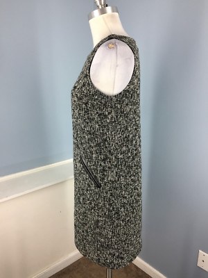 Ann Taylor Loft S 6 Black Gray Tweed Shift dress faux Leather Trim Career  Work