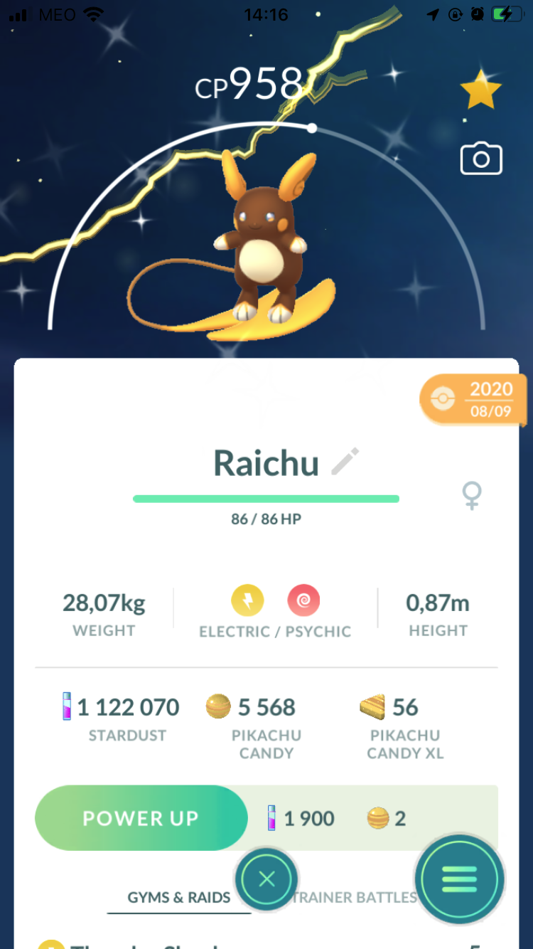 Pokémon Go SHINY ALOLAN RAICHU (UNREGISTERED OK ) best service~