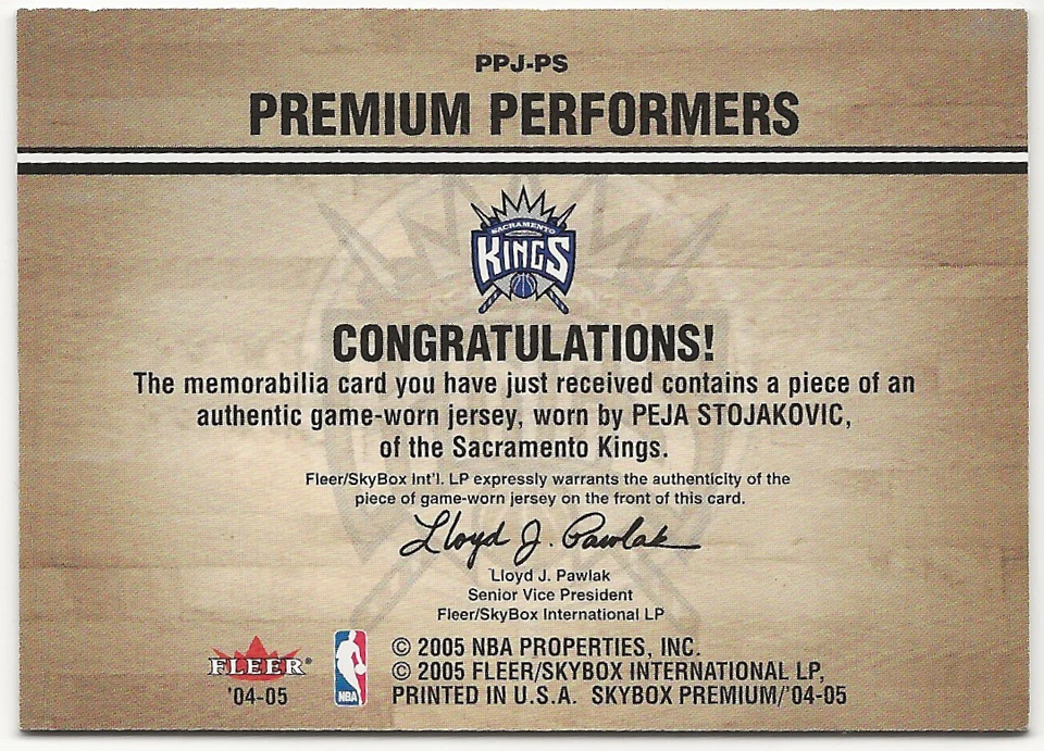 2004-5 Fleer Premium #PPJ-P Peja Stojakovic Game Worn KINGS - Image 2 of 2