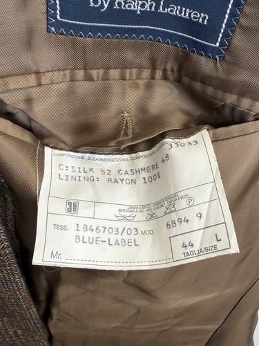 Polo Ralph Lauren Blazer Cashmere/Silk Jacket Mens 44L Brown Plaid Made In Italy - Picture 10 of 13