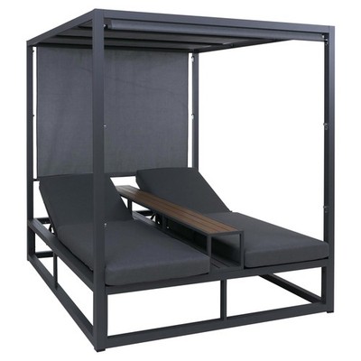 B-Ware Alu Lounge-Gartenliege MCW-P81, Daybed, dunkelgrau, Polster dunkelgrau