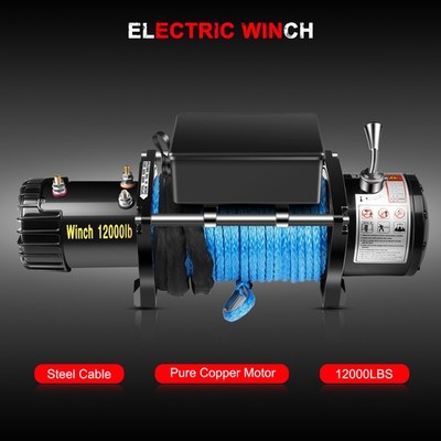 Electric Winch 12V Synthetic Rope Towing Truck Off-Road 4WD 12000LBS