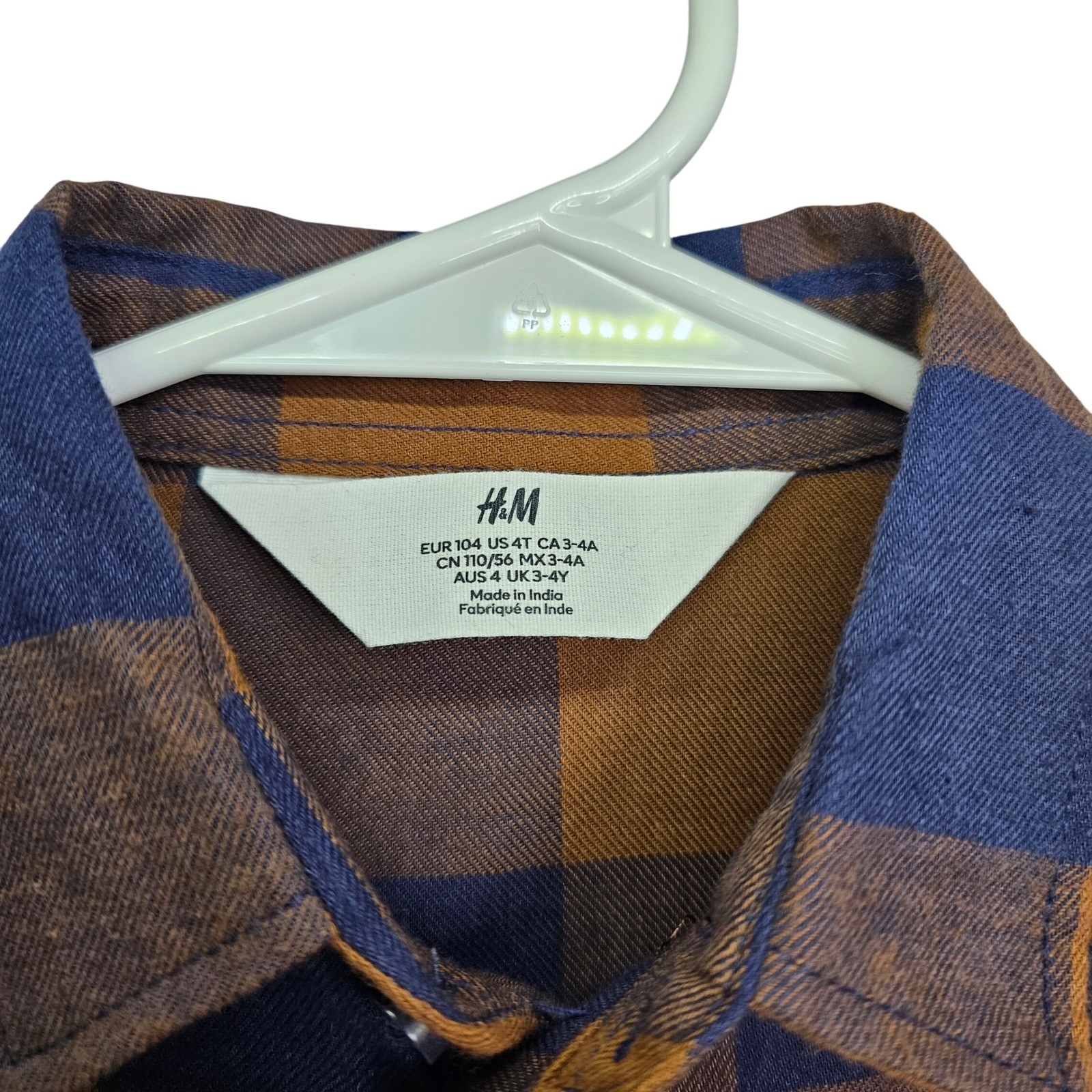 H&M Brown Blue Plaid Flannel Shirt Button Down Long Sleeve Casual Boy Size 4T image 7