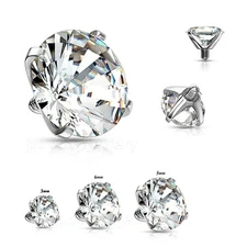 14G Surgical Steel Round  CZ Prong Set Internally Threaded Dermal  Anchor Top