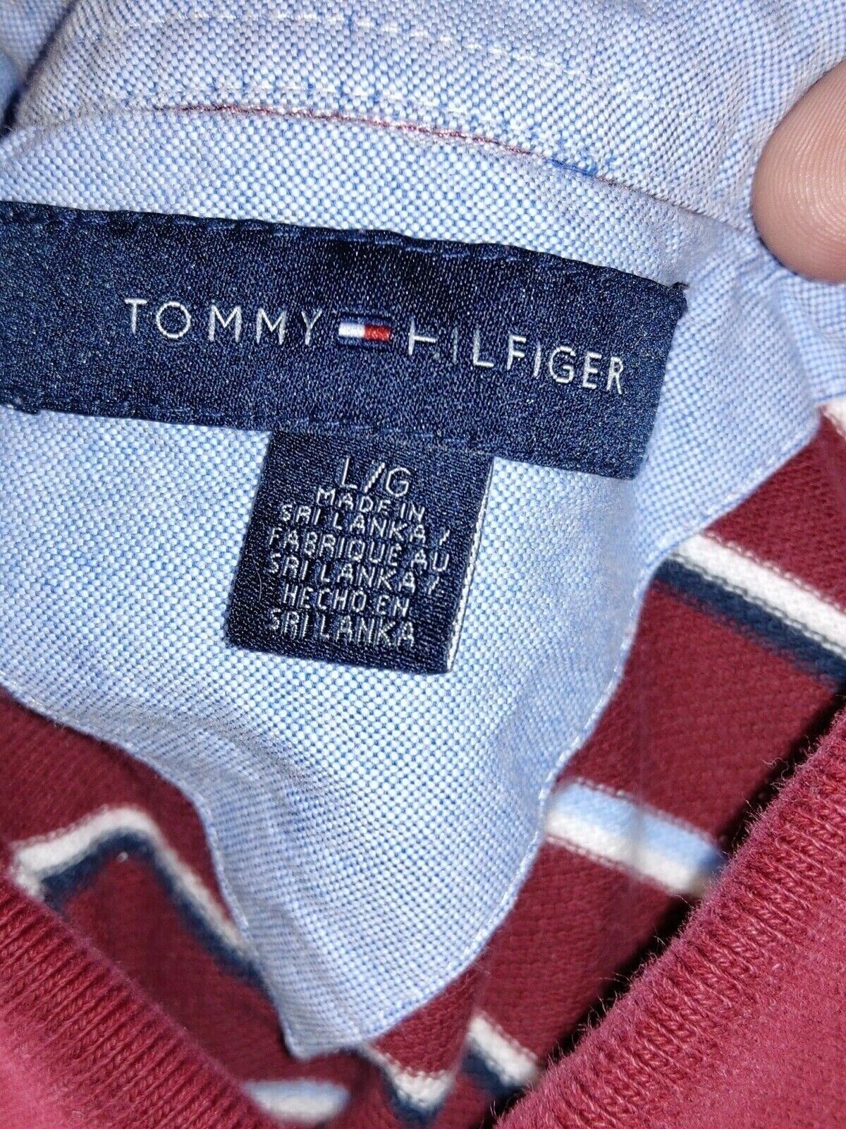 Tommy Hilfiger Mens Polo Short Sleeve Size Large Maroon Multicolor Striped Logo thumbnail 3