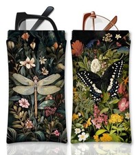 Eyeglasses Sunglasses Case PU Soft Squeeze Top Glasses Pouch Brown-dragonfly