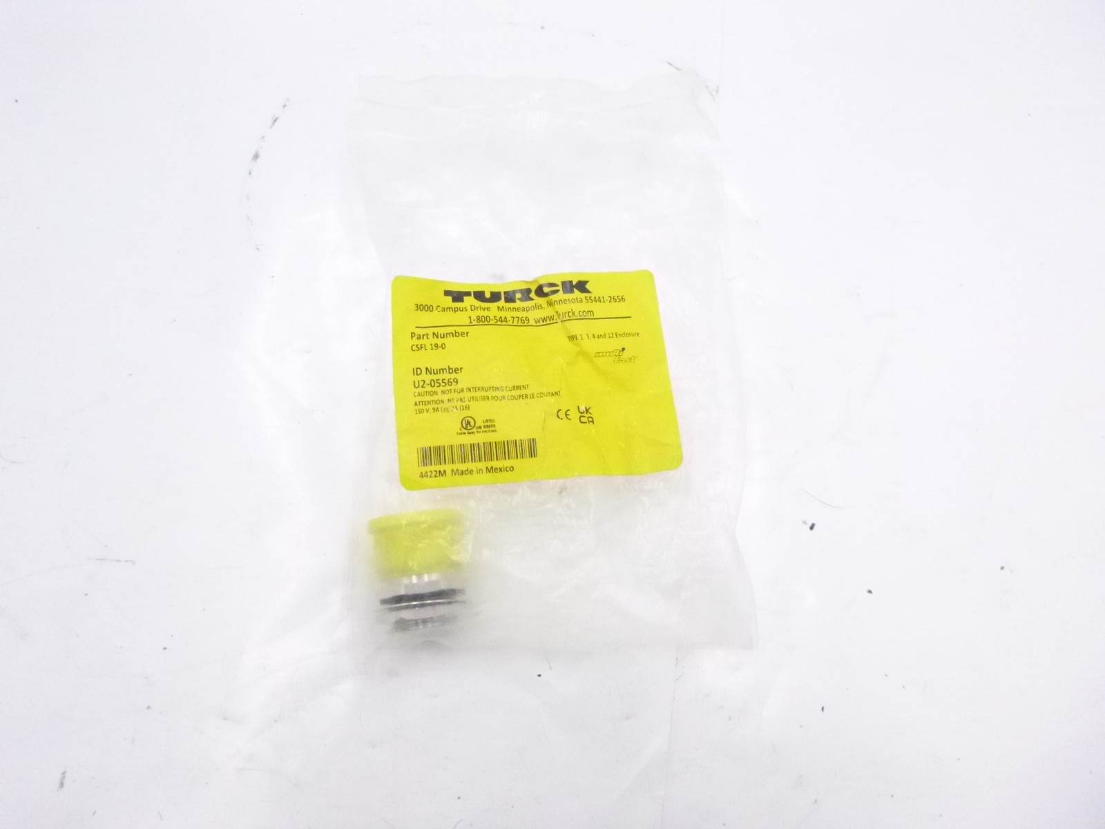 Turck CSFL 19-0 Actuator and Receptacle Front Mount U2-05569 Male M23