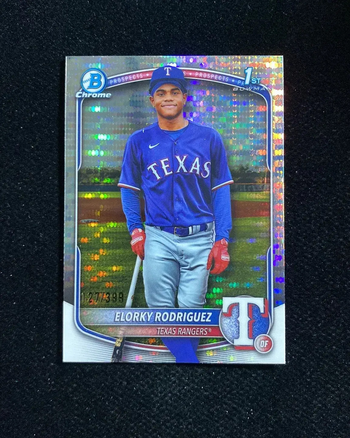 2025 Topps Bowman Chrome Pulsar #BCP-186 Elorky Rodriguez 1st 127/399 Rangers HD