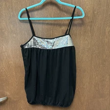 Wet Seal 90s Y2K Sequin Trim Cami Tank Top Size M Black Silver Grunge Indie Cute