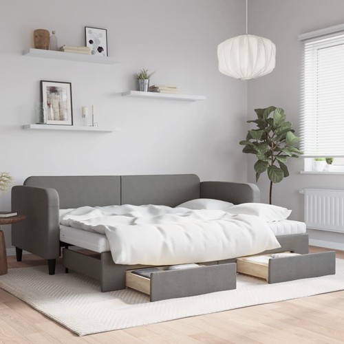 VidaXL Divano Letto Estraibile Con Cassetti - Grigio Scuro, Velluto, 80x200 Cm, Con Materassi In Schiuma - 4