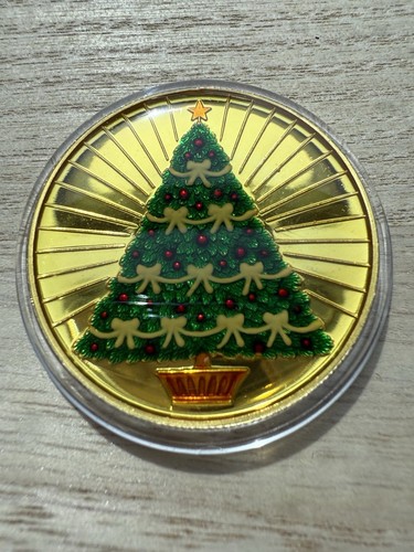 MONETA SMALTATA ALBERO DI NATALE ROTONDO ARGENTO 1 OZ .999 - Foto 7 di 20