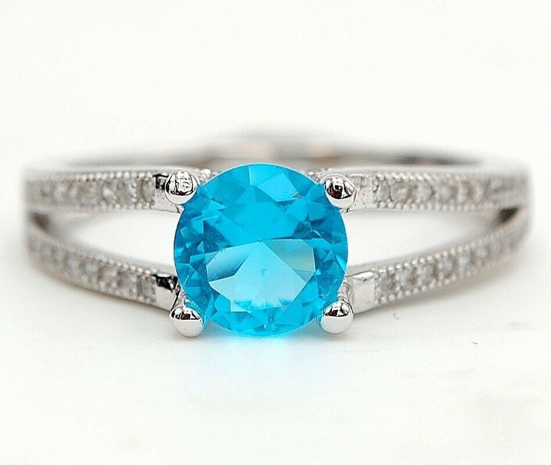 Heat Treated 2CT Blue Topaz 925 Solid Sterling Silver Ring Sz 8 &3-9