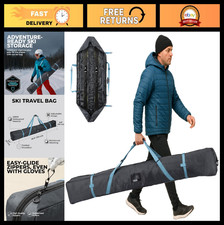 Ski Bag for 1 Pair of Skis Poles - 170cm/190cm, Zipper, Adjustable Straps, Han