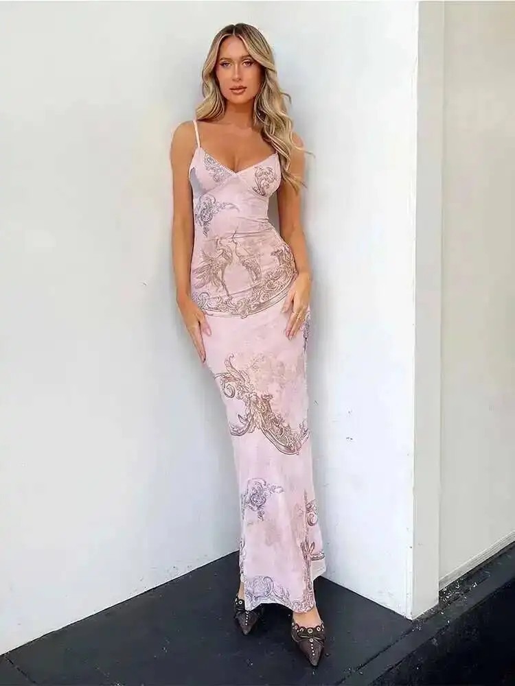 Elegant Women’s Backless Maxi Dress Spaghetti Strap Bodycon Party Club Long Dres