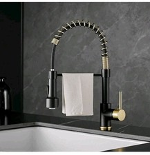 Kitchen  Faucet Flat Blk. Gold  Pull Down Sprayer LED, Infrared Sensor