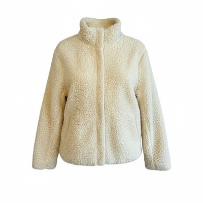 Thread & Supply Ivory Fleece Sherpa Jacket Lg Full Zip Boho Plush Teddy Bear