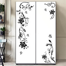Flowers  Butterflies Wall Decals - DIY Black  Floral Wall Stickers for Bedr...