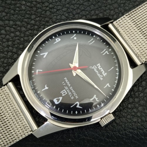 OROLOGIO INDIANO VINTAGE HMT JANATA CARICA MANUALE UOMO ARABO QUADRANTE NERO a441032-2 - Foto 6 di 9