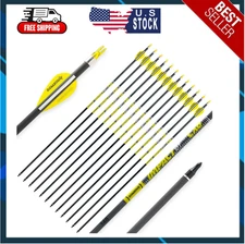 Arrows Only – 12 Pack 100% Carbon Hunting Arrows w/ Removable Tips for Bows