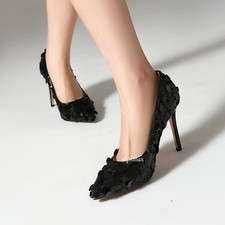 Womens Sequins Glitter High Heels Classic Pumps Pointed Toe Dance Party Shoes OL