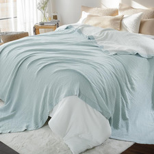 Breathable Blue Cotton Muslin Blanket King Size 108x90 Inches